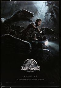 4k513 JURASSIC WORLD teaser DS 1sh '15 Jurassic Park, Chris Pratt on motorcycle w/trained raptors!