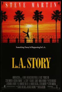 4k524 L.A. STORY DS 1sh '91 cool image of man doing handstand on boardwalk!