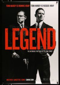 4k539 LEGEND teaser DS 1sh '15 dual image of Tom Hardy who is both Ronnie and Reggie Kray!