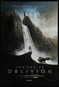 4k654 OBLIVION teaser DS 1sh '13 Morgan Freeman, image of Tom Cruise & waterfall in city!
