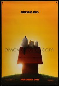 4k675 PEANUTS MOVIE style A teaser DS 1sh '15 wonderful image of Snoopy and Woodstock on doghouse!