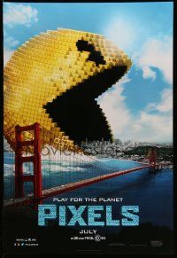 4k697 PIXELS teaser DS 1sh '15 incredible CGI image of Pac-Man gobbling up San Francisco!