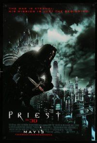 4k708 PRIEST advance DS 1sh '11 cool image of Paul Bettany in the title role, Karl Urban