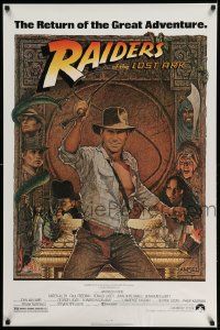 4k725 RAIDERS OF THE LOST ARK 1sh R80s great art of adventurer Harrison Ford by Richard Amsel!