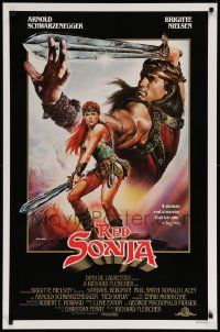4k732 RED SONJA 1sh '85 Casaro fantasy art of Brigitte Nielsen & Schwarzenegger!
