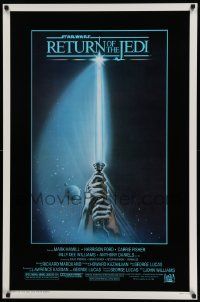 4k742 RETURN OF THE JEDI 1sh '83 George Lucas classic, hands holding lightsaber by Tim Reamer!