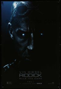 4k755 RIDDICK teaser DS 1sh '13 cool close-up of Vin Diesel w/glowing eyes!