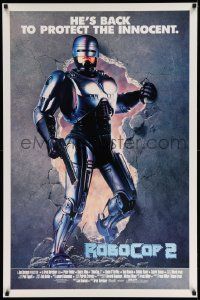 4k763 ROBOCOP 2 int'l 1sh '90 full-length cyborg policeman Peter Weller busts through wall, sequel!