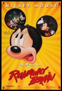 4k775 RUNAWAY BRAIN DS 1sh '95 Disney, great huge Mickey Mouse Jekyll & Hyde cartoon image!