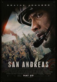 4k779 SAN ANDREAS advance DS 1sh '15 close-up of Dwayne Johnson flying in helicopter!