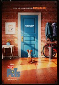 4k797 SECRET LIFE OF PETS advance DS 1sh '16 cool CGI image of dog sitting behind door with ball!