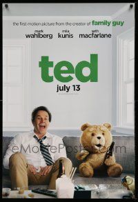 4k891 TED teaser DS 1sh '12 image of Mark Wahlberg & teddy bear drinking beer on couch!