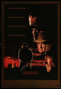 4k942 UNFORGIVEN DS 1sh '92 gunslinger Clint Eastwood, Gene Hackman, Morgan Freeman, Harris!