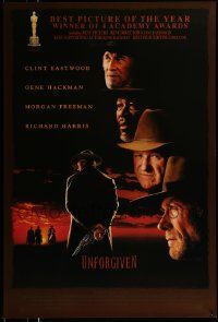 4k941 UNFORGIVEN awards 1sh '92 gunslinger Clint Eastwood, Gene Hackman, Morgan Freeman, Harris!