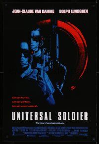 4k945 UNIVERSAL SOLDIER 1sh '92 full-length image of Jean-Claude Van Damme & Lundgren!