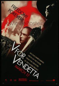 4k949 V FOR VENDETTA teaser 1sh '05 Wachowskis, Natalie Portman, Hugo Weaving, city in flames!