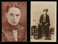 4m194 LOT OF 2 CHARLIE CHAPLIN POSTCARDS '20s great portraits in Tramp costume & out of makeup!