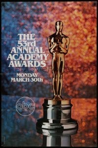 4p010 53RD ANNUAL ACADEMY AWARDS 1sh '81 cool image of Oscar statue and sparkling background!