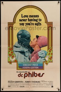 4p015 ABOMINABLE DR. PHIBES 1sh '71 Price, love means never having to say you're ugly