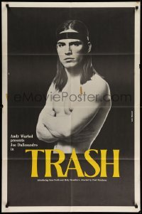 4p040 ANDY WARHOL'S TRASH 1sh '70 close up of barechested Joe Dallessandro, Andy Warhol classic!