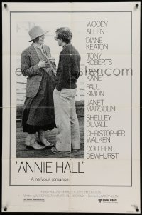 4p044 ANNIE HALL 1sh '77 full-length Woody Allen & Diane Keaton in a nervous romance!