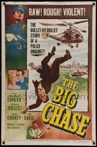 4p081 BIG CHASE 1sh '54 art of Glenn Langan falling from helicopter, plus crazed Lon Chaney Jr!