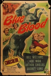 4p102 BLUE BLOOD 1sh '51 Bill Williams, Jane Nigh, horse racing, cool image of black stallion!