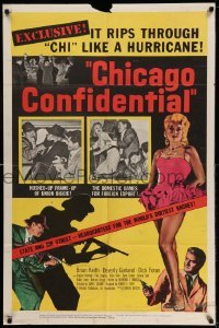 4p142 CHICAGO CONFIDENTIAL 1sh '57 puts the finger on the B-girls and the heat on the hoods!