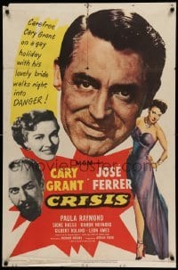 4p167 CRISIS 1sh '50 great huge headshot art of Cary Grant, plus Paula Raymond & Jose Ferrer!