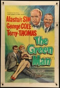 4p329 GREEN MAN English 1sh '56 great art of Alastair Sim, George Cole & Terry-Thomas, rare!