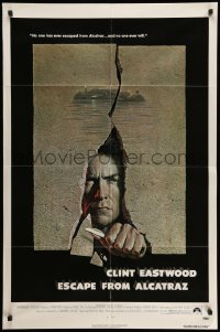 4p236 ESCAPE FROM ALCATRAZ 1sh '79 Eastwood busting out by Lettick, but missing his signature!
