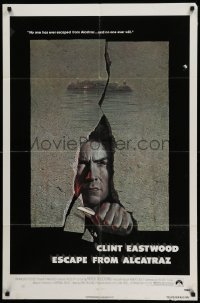 4p235 ESCAPE FROM ALCATRAZ 1sh '79 cool artwork of Clint Eastwood busting out with Lettick signature