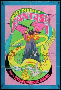 4p251 FANTASIA 1sh R70 Disney classic musical, great psychedelic fantasy artwork, Technicolor!