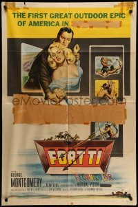 4p278 FORT TI 3D 1sh '53 Fort Ticonderoga, cool 3-D art of George Montgomery & girls fighting!