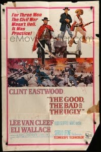 4p319 GOOD, THE BAD & THE UGLY 1sh '68 Clint Eastwood, Lee Van Cleef, Wallach, Leone classic!