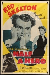 4p341 HALF A HERO 1sh '53 great image of Red Skelton in double trouble with Jean Hagen!