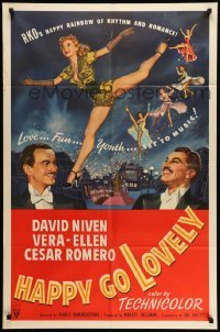 4p346 HAPPY GO LOVELY 1sh '51 art of David Niven, Vera-Ellen & Cesar Romero, rhythm & romance!