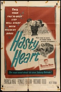 4p348 HASTY HEART 1sh '50 patient Ronald Reagan & nurse Patricia Neal help dying Richard Todd!