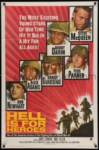 4p357 HELL IS FOR HEROES 1sh '62 Steve McQueen, Bob Newhart, Fess Parker, Bobby Darin, WWII!