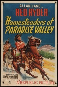 4p372 HOMESTEADERS OF PARADISE VALLEY 1sh '47 great images of Rocky Lane as cowboy Red Ryder!