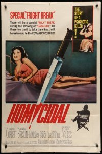 4p373 HOMICIDAL 1sh '61 William Castle's frightening story of a psychotic female killer!