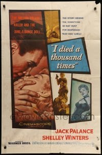 4p386 I DIED A THOUSAND TIMES 1sh '55 artwork of Jack Palance & sexy Shelley Winters!