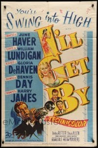 4p390 I'LL GET BY 1sh '50 sexy June Haver, Gloria DeHaven & Harry James playing his trumpet!