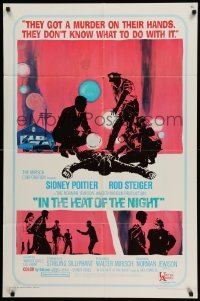 4p394 IN THE HEAT OF THE NIGHT 1sh '67 Sidney Poitier, Rod Steiger, Warren Oates, cool crime art!