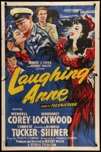 4p453 LAUGHING ANNE 1sh '54 really cool artwork of Wendell Corey & Margaret Lockwood!