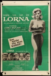 4p483 LORNA 1sh '64 super sexy Lorna Maitland in Russ Meyer sex classic over green background!