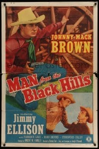 4p518 MAN FROM THE BLACK HILLS 1sh '52 Johnny Mack Brown & Jimmy Ellison in western action!