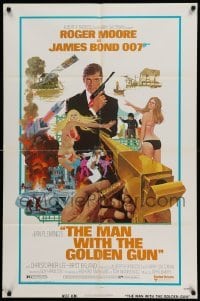4p525 MAN WITH THE GOLDEN GUN West Hemi 1sh '74 art of Roger Moore as James Bond by Robert McGinnis