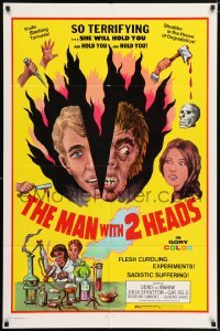 4p526 MAN WITH TWO HEADS 1sh '72 William Mishkin horror, shudder in the house of degradation!