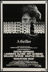 4p531 MARATHON MAN 1sh '76 cool image of Dustin Hoffman, John Schlesinger classic thriller!